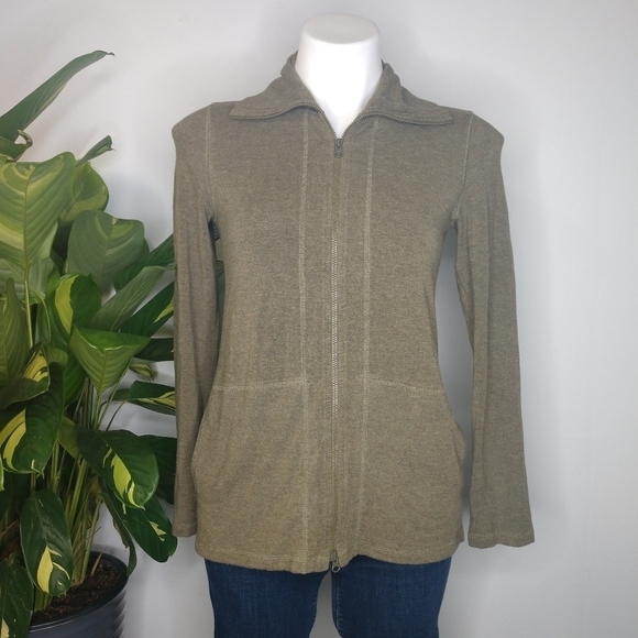 Eileen Fisher Tops - Eileen Fisher green stretch zip up size SP